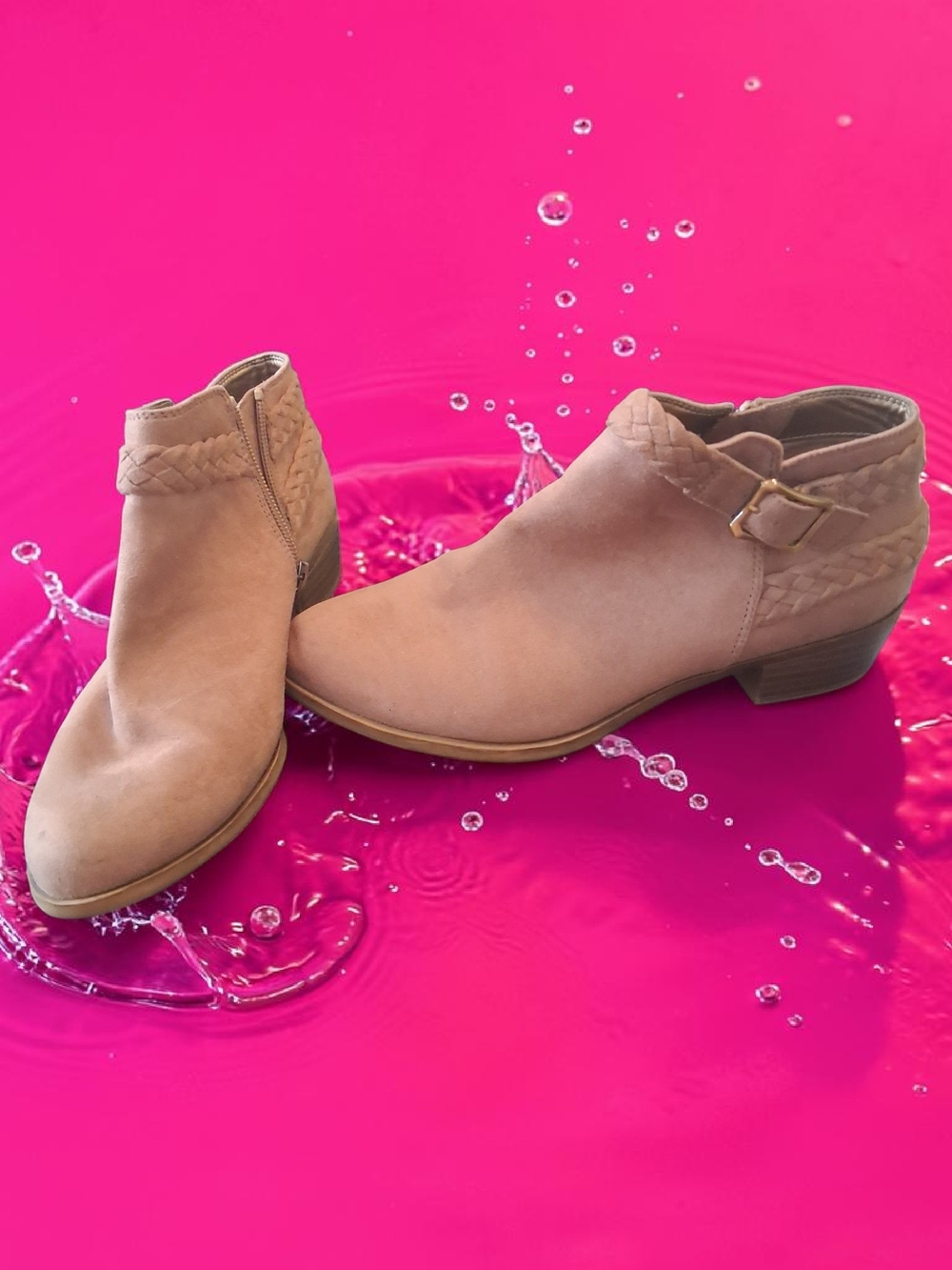 Life Stride Blush Tan Braided Detail Ankle Booties